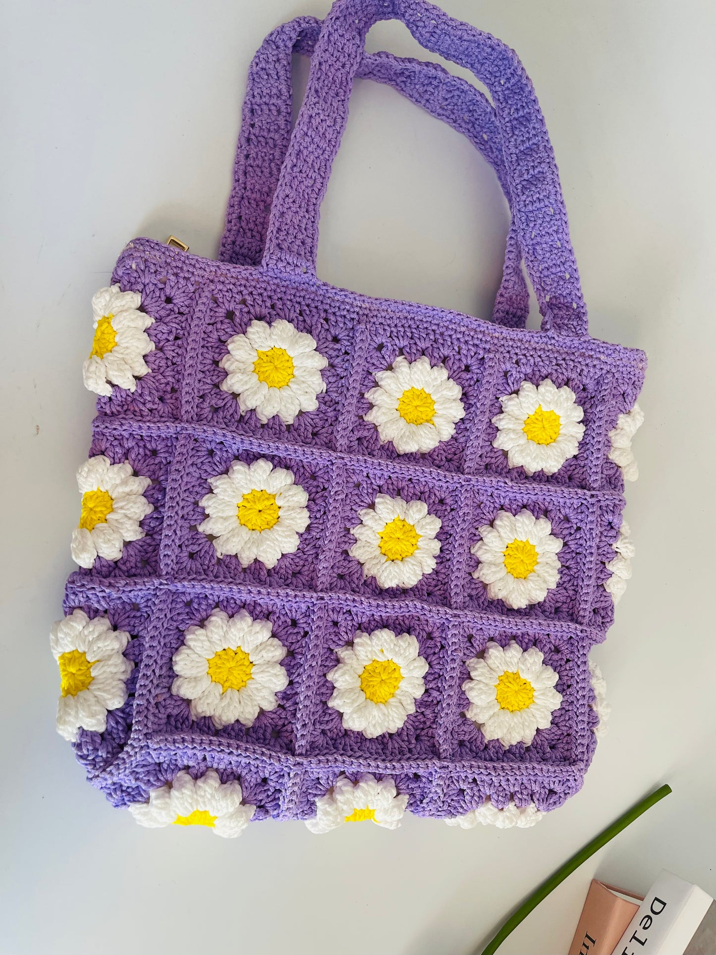 Puff flower crochet bag, handmade bag, beaded pearl strap floral bag, gift for girl woman, mother day gift